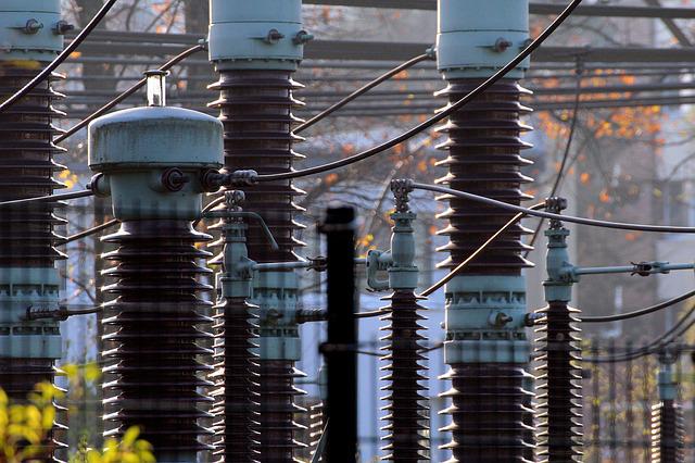 Close up of electric transformers.