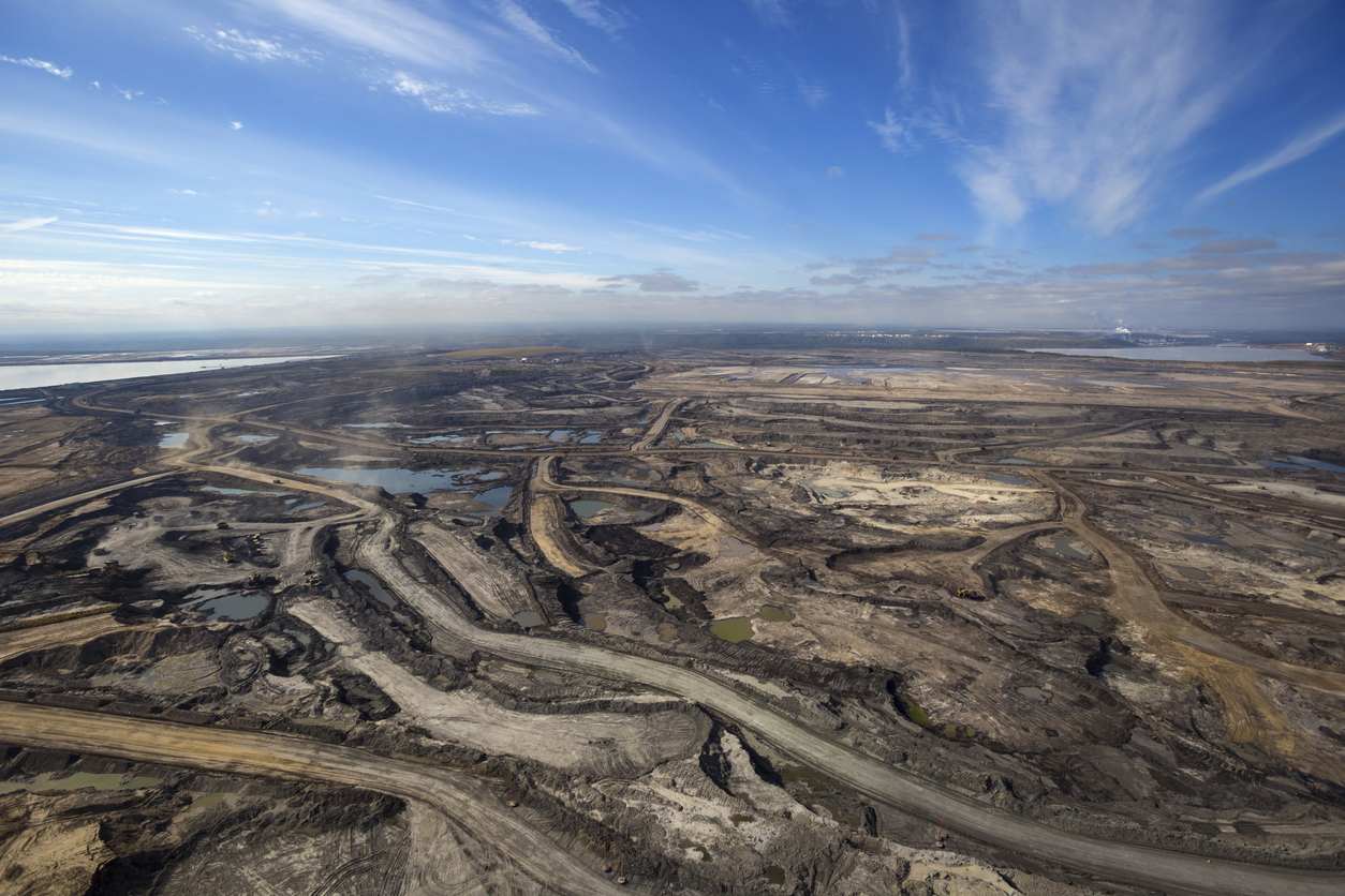 Expansive aerial view of a pit mining project.